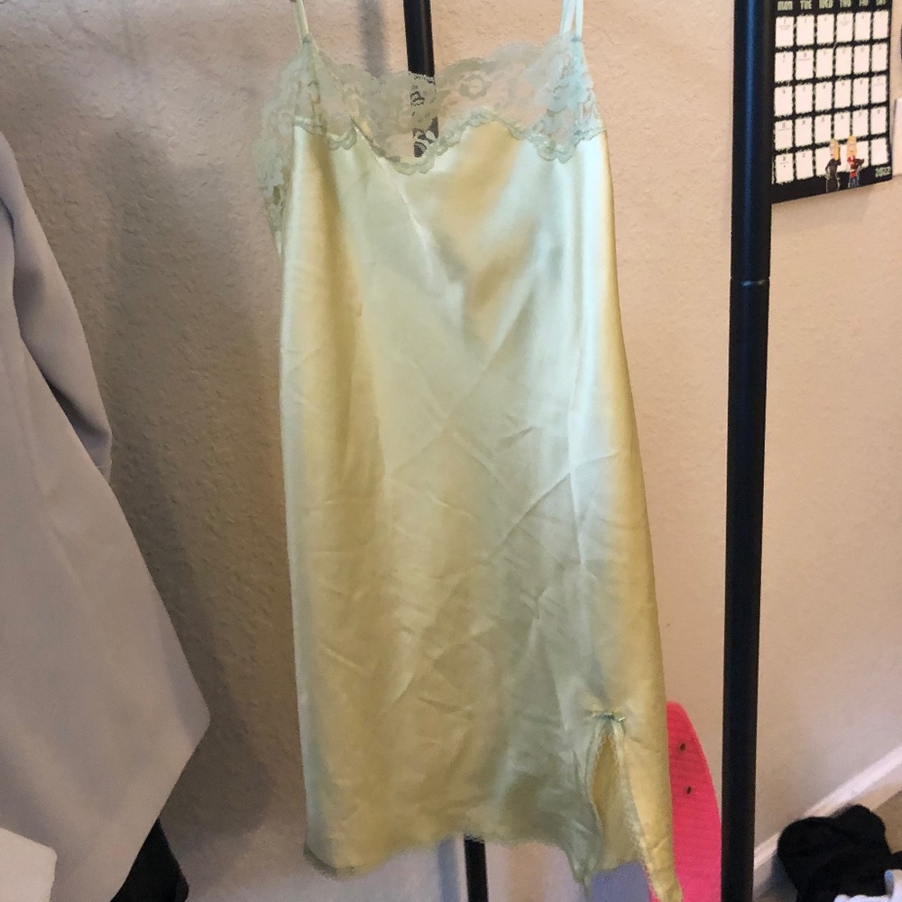 Vintage Victoria's Secret Pale Yellow Satin Slip Lace Dress